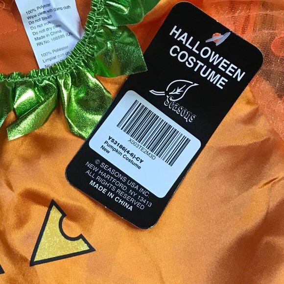 Seasons Precious Pumpkin Costume Girls Small (4-6) Halloween Orange Green NEW - Picture 7 of 11